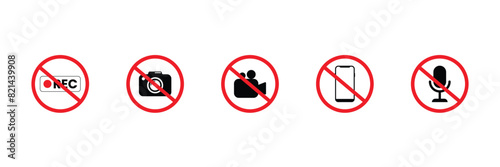 Set of recording forbidden icons. Prohibited No recording icon. Vector Illustration.
