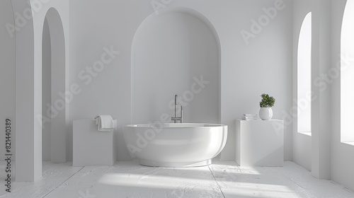 A large white bathtub takes center stage in a bathroom setting