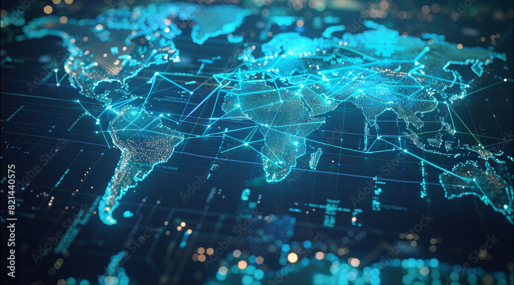 Tech world map, computing global network, artificial intelligence connectivity Tech world map, computing global network, artificial intelligence connectivity
