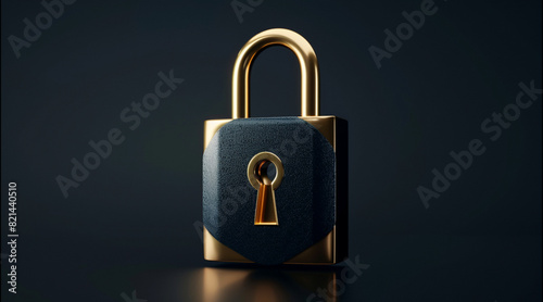 Black and gold secure padlock, password security, identification by safe technology for privacy and confidential data network