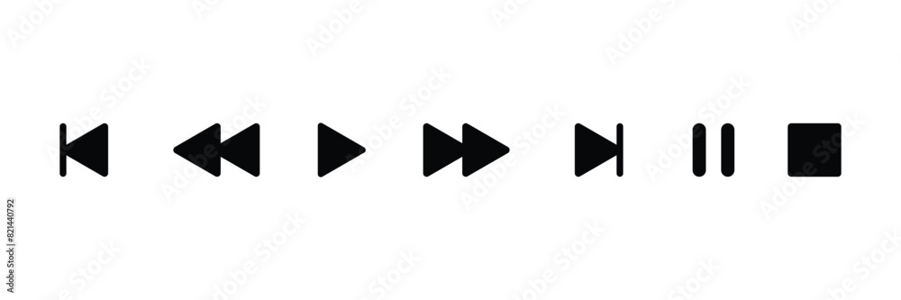 Set of Media player icons. Collection of multimedia symbols and audio, music speaker volume, interface, media player buttons. Vector Illustration. Set of Media player icons. Collection of multimedia symbols and audio, music speaker volume, interface, media player buttons. Vector Illustration.