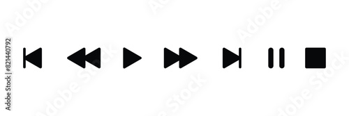 Set of Media player icons. Collection of multimedia symbols and audio, music speaker volume, interface,  media player buttons. Vector Illustration.