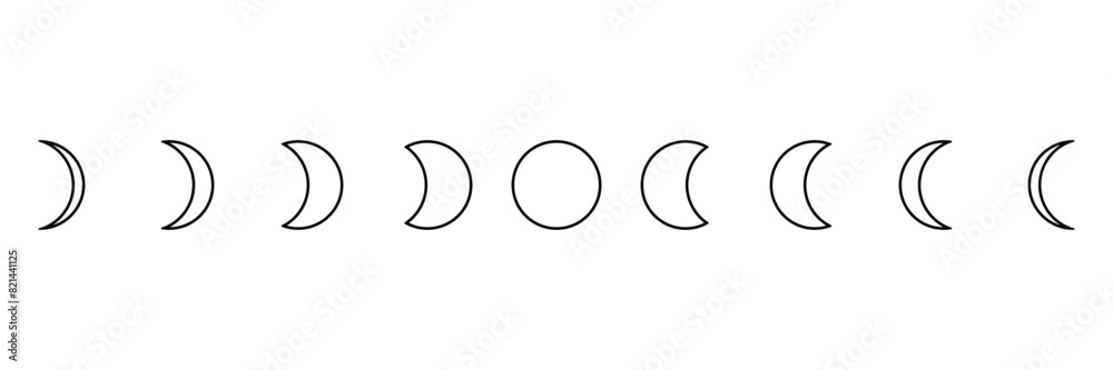 Set of moon phase simple icon. Mystic Celestial symbol collection. Vector Illustration. Set of moon phase simple icon. Mystic Celestial symbol collection. Vector Illustration.