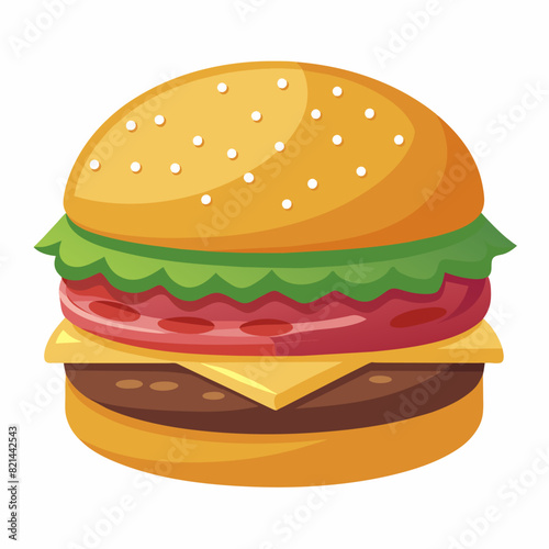 A delicious cartoon hamburger featuring cheese, lettuce, and meat
