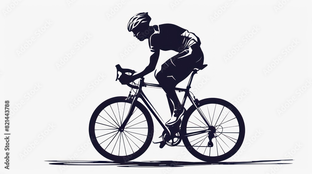 Fototapeta premium Realistic silhouette of a road bike racer, man is riding on sport bicycle isolated on white background.