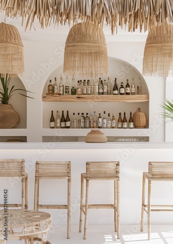 Obraz na płótnie Boho chic hotel bar, ibiza, tulum and bali aesthetic Light and airy summer photography for social media faceless digital content marketing w salonie