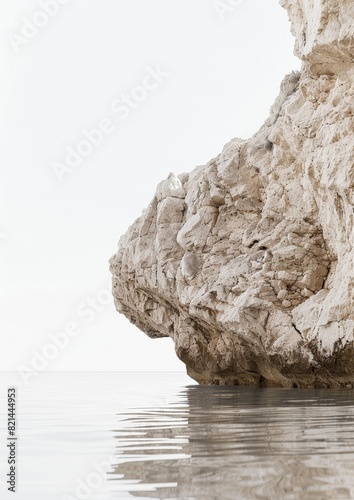 Serene seaside view with a large rock formation. Light and airy summer photography for social media faceless digital content marketing