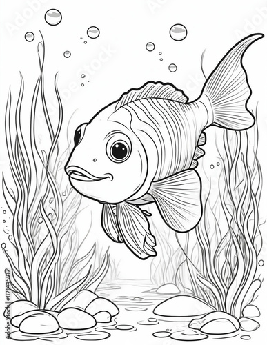 coloring page for kids fish in water photo