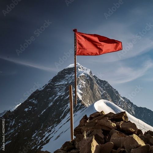 majestic mountain peak with vibrant red flag symbolizing achievement adventure and business goals