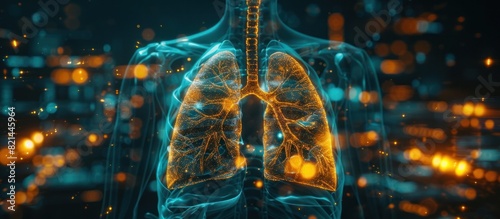 Renaissancestyle D Lung Xray on Hightech Background photo