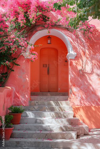 Orange door  entrance to old home 