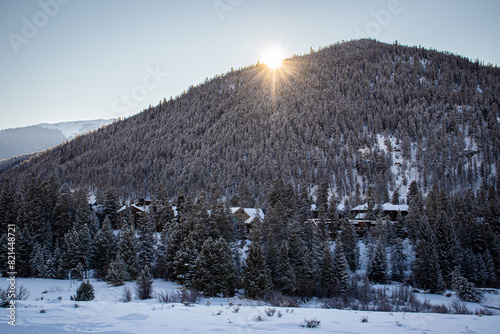 Valokuvatapetti Snow covered Rocky Mountains in Keystone, Colorado at sunrise