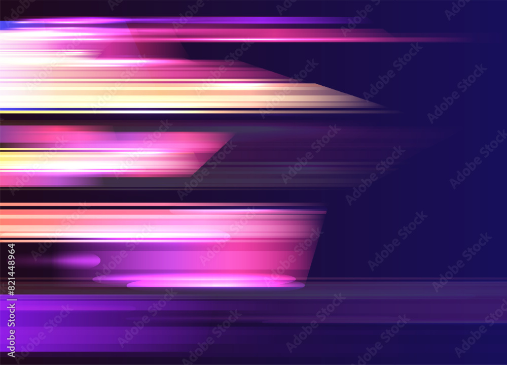 Fototapeta premium Dynamic speed light vector illustration in pink and purple.