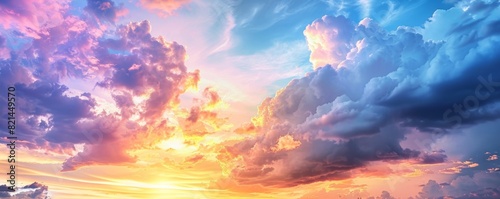 Colorful sunset sky with dramatic clouds Beautiful nature background with copy space Generative AI