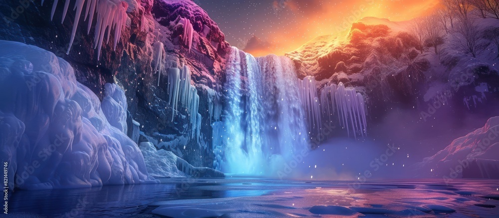Frozen Waterfall Glows Beneath the Soft Light of the Aurora Borealis