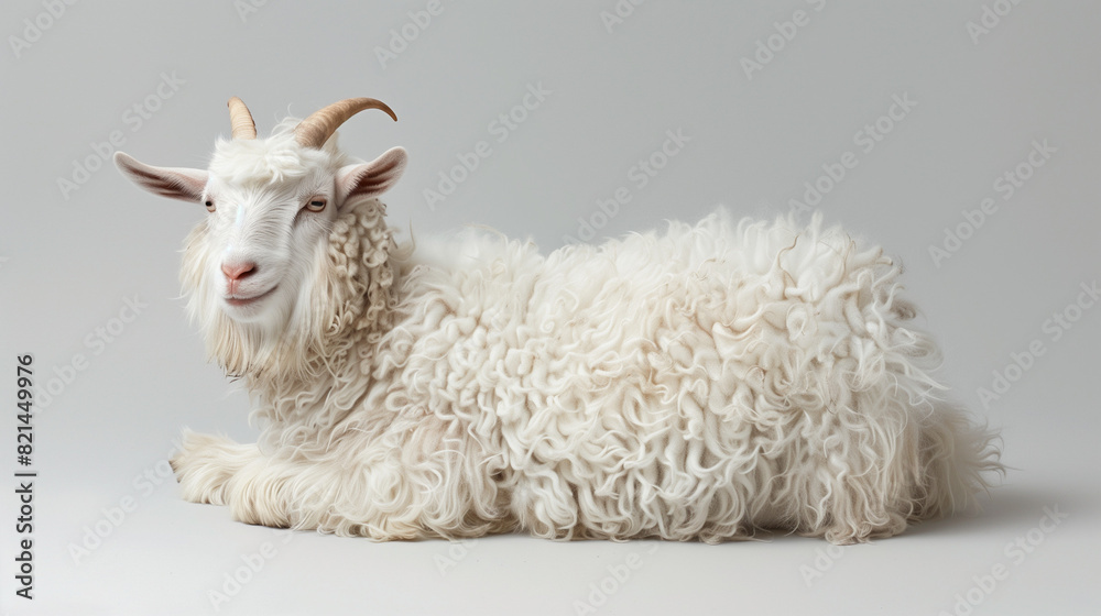 Obraz premium White Sheep Resting on Gray Background