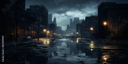 rain in the city rainy weather wet city streets Generative AI