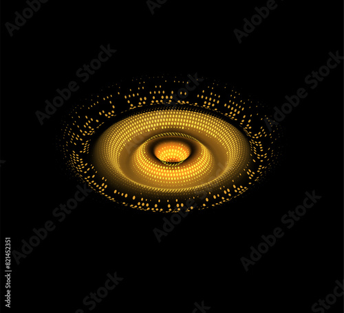 3D wavy ripple effect, vector sound impact round dynamic effect, glowing digital moving yellow concentric circles waves