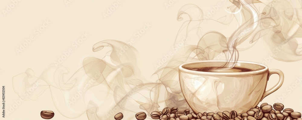 Vector art of a caffee cup. The coffee cup is surrounded by a warm orange glow, giving the image a cozy and inviting atmosphere Vector art of a caffee cup. The coffee cup is surrounded by a warm orange glow, giving the image a cozy and inviting atmosphere