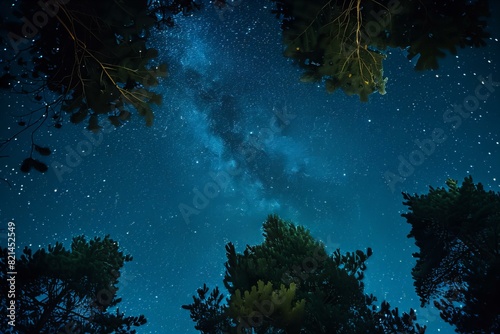 Milky Way Night Sky with Pine Tree Silhouettes