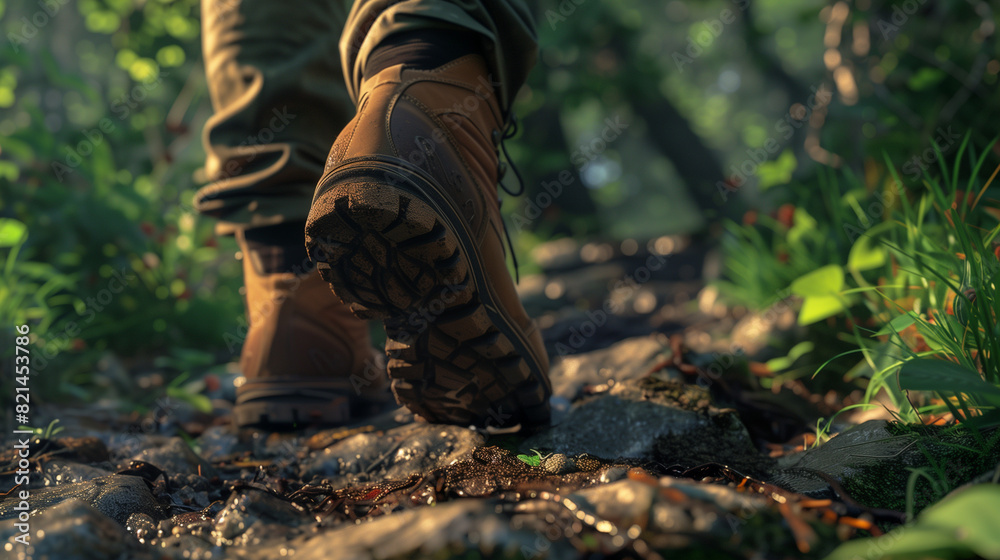 hiking boots in the woods hiking boots in the woods