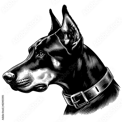 Hand drawn illustration of fierce doberman dog, vector sketch isolated on transparent background.	