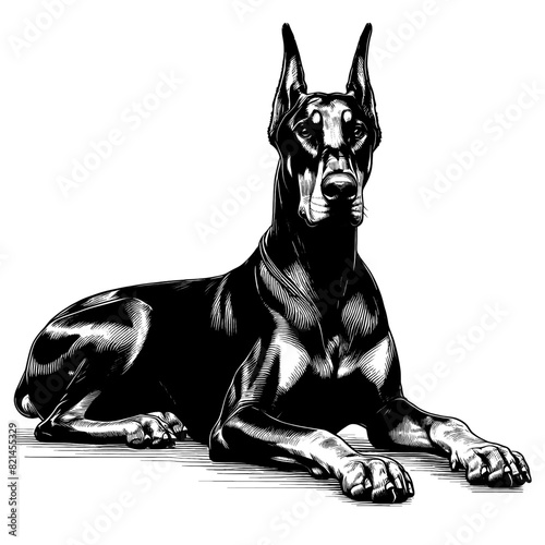 Hand drawn illustration of fierce doberman dog, vector sketch isolated on transparent background. © Vector Deluxe Studio