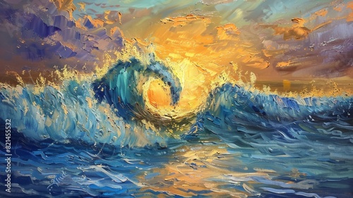 Golden sunset wave painting for modern home decor © Vilayat