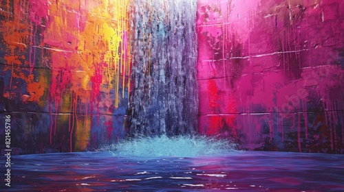 Vibrant Street Art Bold GraffitiStyle Waterfall Under Urban Street Light photo