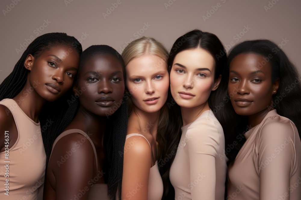 Diverse Group of Women Posing Together in Studio Diverse Group of Women Posing Together in Studio