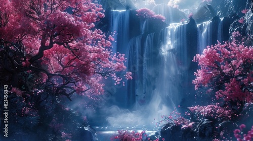 Infrared Spectrum Lighting up a Stunning D Rendered Waterfall photo