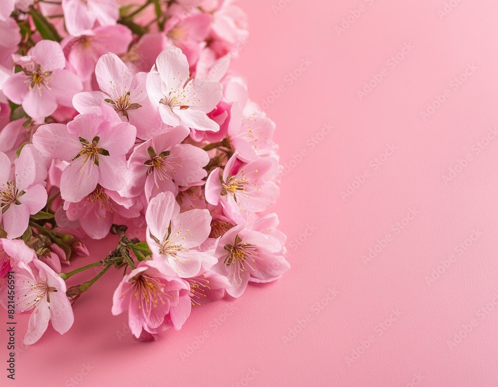 A cluster of pink blossoms rests beside each other atop a pink backdrop, surrounded by a pink wall