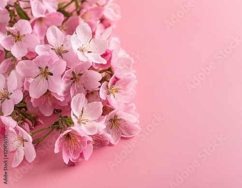 A cluster of pink blossoms rests beside each other atop a pink backdrop  surrounded by a pink wall