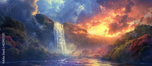 Monsoon Thunderstorm Unleashes a Dynamic D Rendered Waterfall