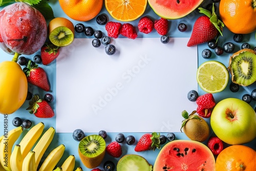 summer fresh tropical Fruits on a colorful paper background