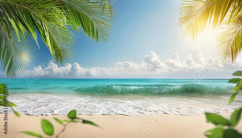 Beautiful realistic summer background with beach scenery.