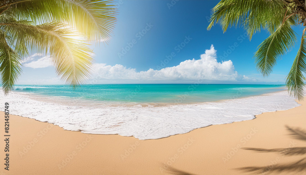 Fototapeta premium Beautiful realistic summer background with beach scenery.