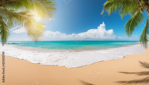 Beautiful realistic summer background with beach scenery. © Artbi