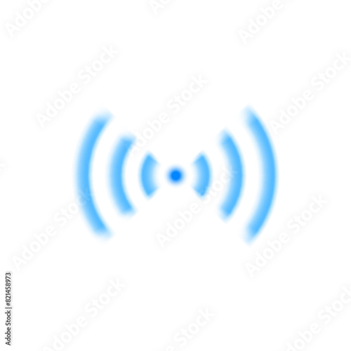 A vector bright neon blue illustration of a wireless signal with sound wave effects.