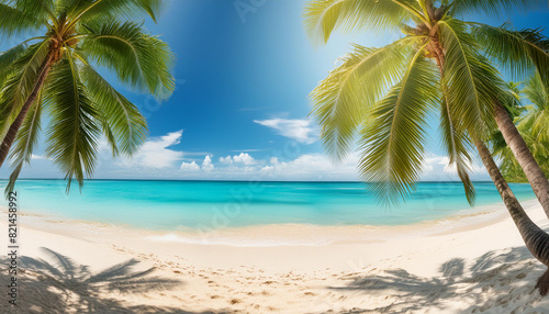 Beautiful realistic summer background with beach scenery.