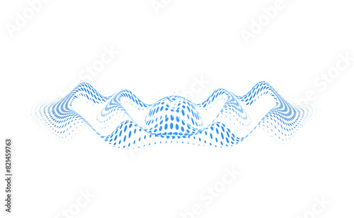 3D wavy ripple effect, vector sound impact round dynamic effect, digital moving blue concentric circles waves side view
