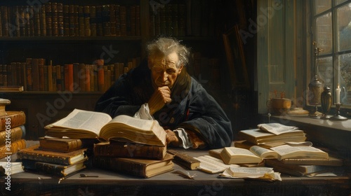 Man Reading in a Vintage Library with Sunlight