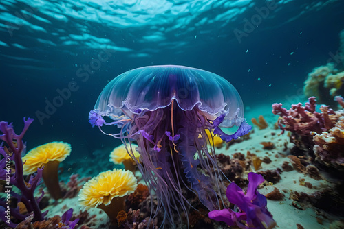 jellyfish in the blue sea