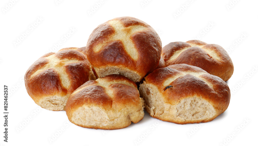 Pile of tasty hot cross buns isolated on white Pile of tasty hot cross buns isolated on white