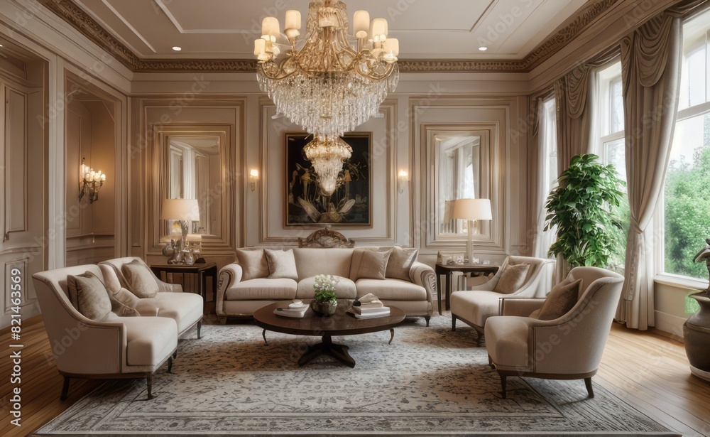 Elegant professional photograph of a white and gold luxury living room ...