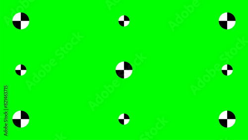 Green screen template with tracking marks. Chromakey technique. Studio background. Video technology to add VFX visual effects during movie post-production phase. Vector flat illustration.