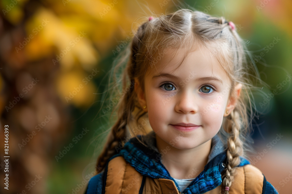 Happy White Girl with Backpack Outside Ready for Back to School or Hiking Adventure Happy White Girl with Backpack Outside Ready for Back to School or Hiking Adventure