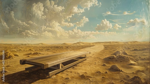 Rusty railroad tracks leading to a distant horizon in a desert landscape
