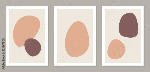 Abstract contemporary art set of minimalist organic round shapes in earth neutral colors