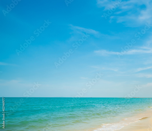 Horizon Landscape summer vertical front view point beautiful  tropical sea beach white sand clean and blue sky background calm Nature ocean Beautiful  wave water travel at Sai Kaew Beach thailand